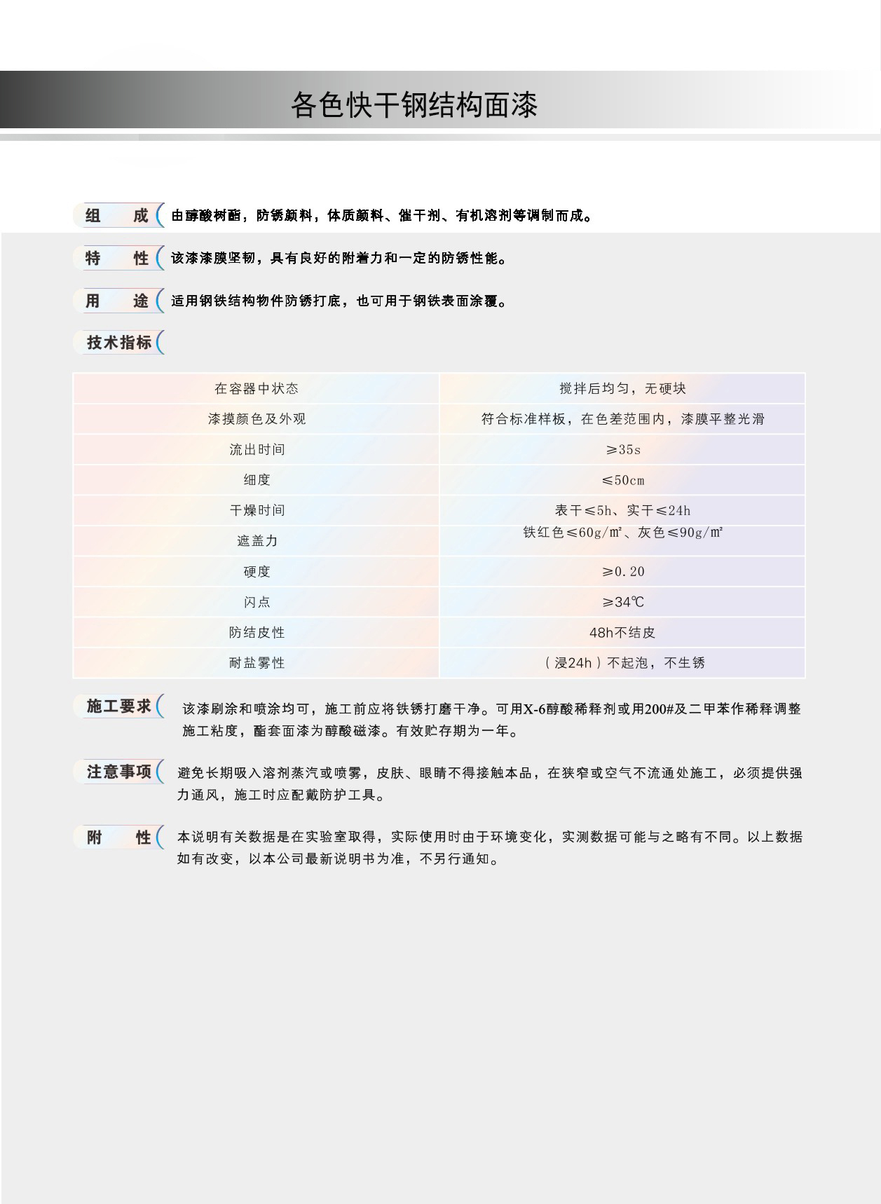 各色快干钢结构面漆