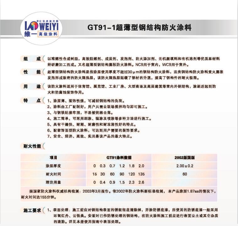 GT91-1超薄型钢结构防火涂料